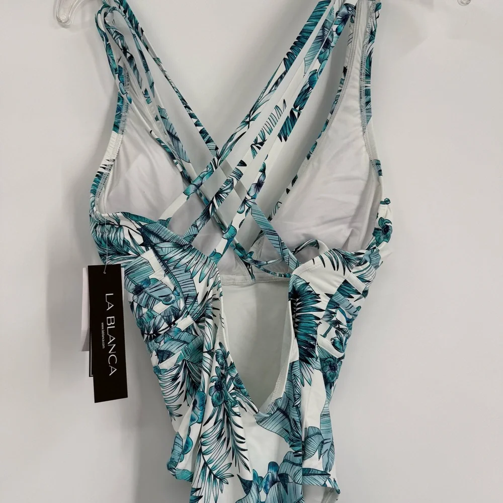 La Blanca One Piece Swimsuit Size 12 NWT Strappy Tropical Leaf Tummy Control - Picture 9 of 11